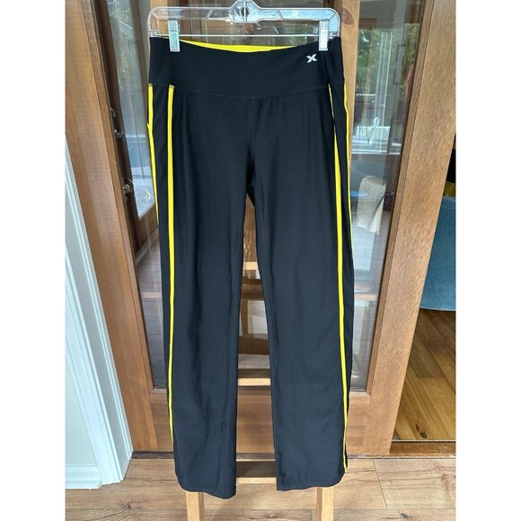 Xersion Workout Pants Women’s Small Y2K Style Slim Fit Flare Yellow Black - Picture 1 of 8